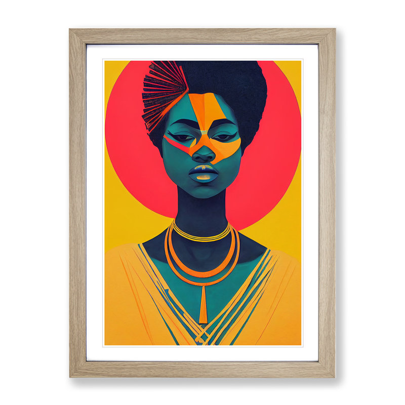 Bold Woman Abstract - Single Picture Frame Painting, 64cm H x 46cm W x 2cm D, Oak