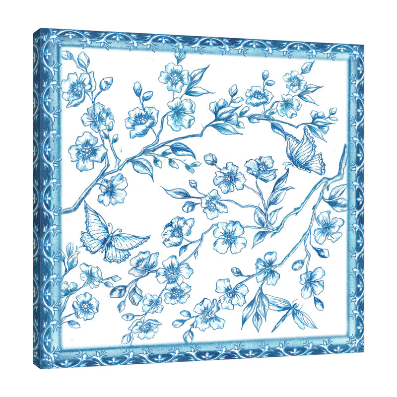 «Chinoiserie Tile: Butterflies & Blossoms On White», reproduction sur toile tendue, H 36 po x l 36 po x P 1,5 po