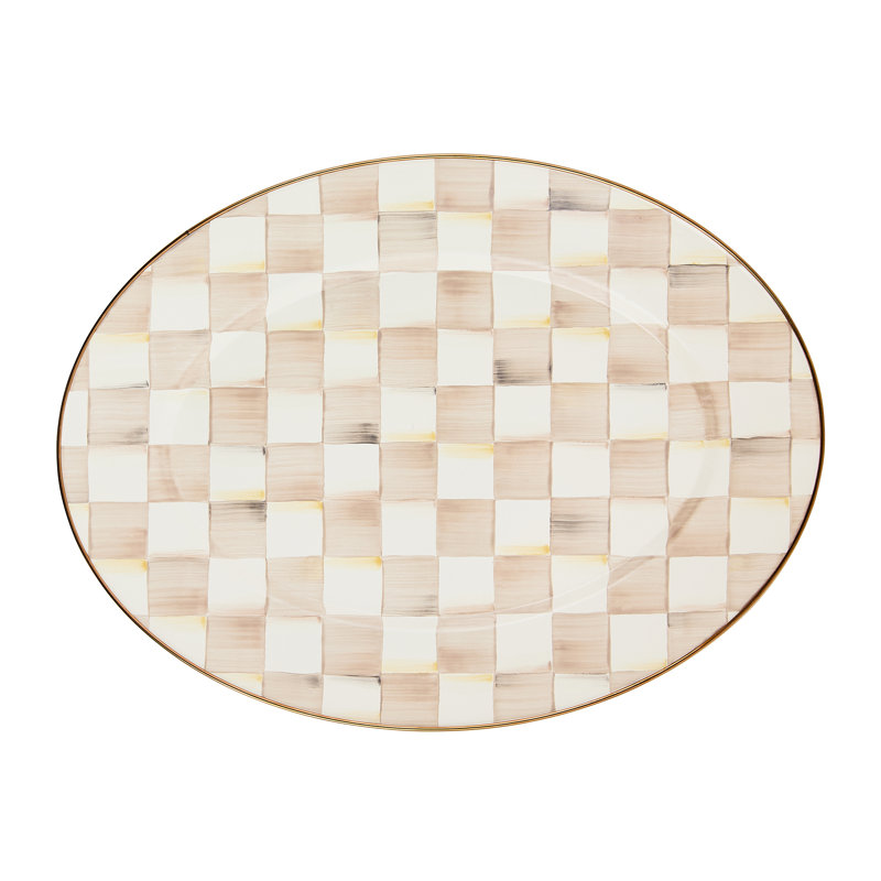 Mocha Check Oval Platter, 0.75" H x 19" L x 14.25" W