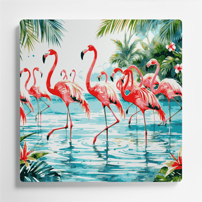 Art mural bleu hawaïen avec flamants roses, H 8 po x l 8 po