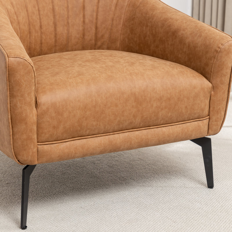Aunna Faux Leather Barrel Chair, Brown Faux Leather