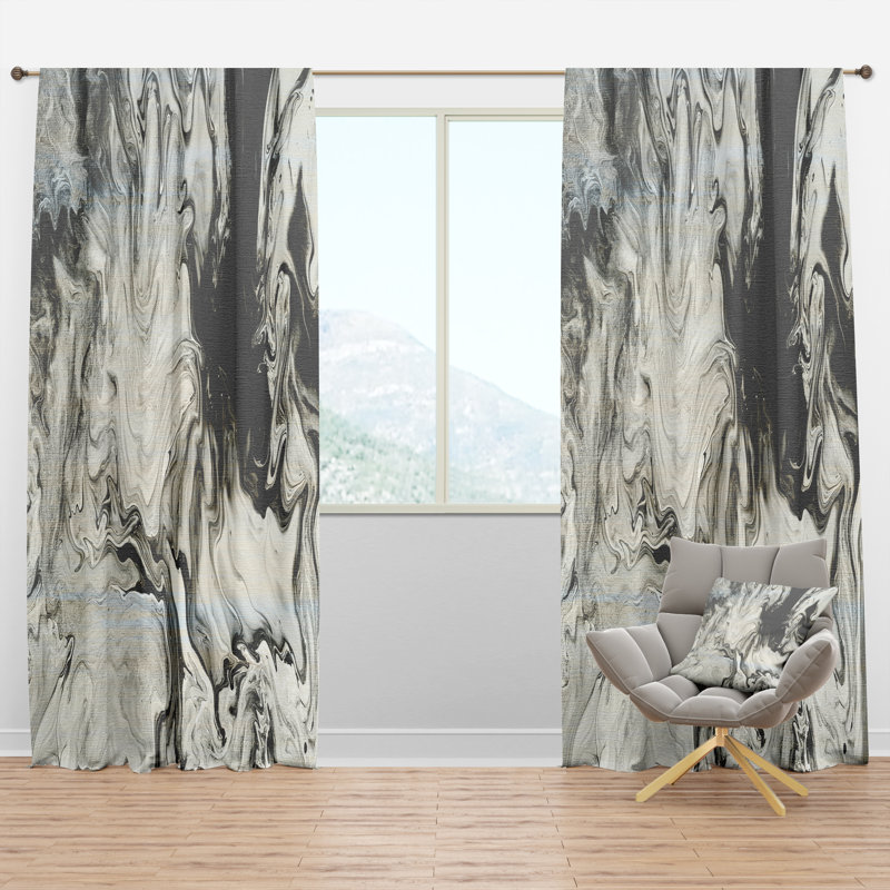 Hand Painted Marble Acrylic I - Modern Velvet Curtain - 1 panel, 52" W x 84" L, White/Black