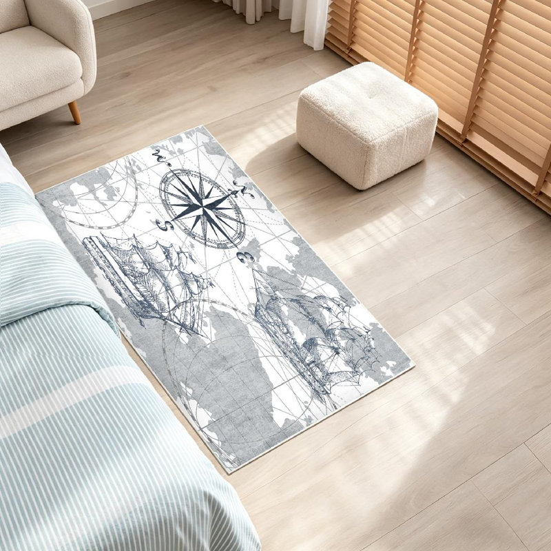 Tapis bleu bleu lavable à la machine, Rectangle 32 po x 47 po