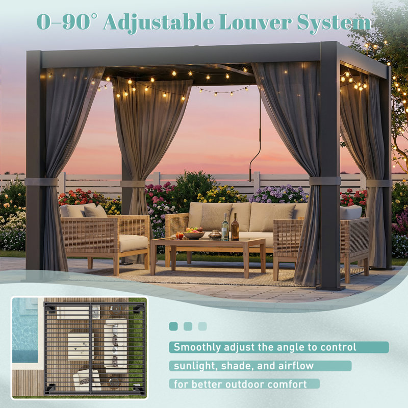 Pergola à persiennes en aluminium 10 x 10 pi, pavillon de jardin extérieur avec toit à persiennes réglable pour la terrasse