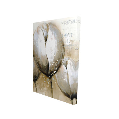 Trois tulipes avec typographie - Toile beige, décoration intérieure