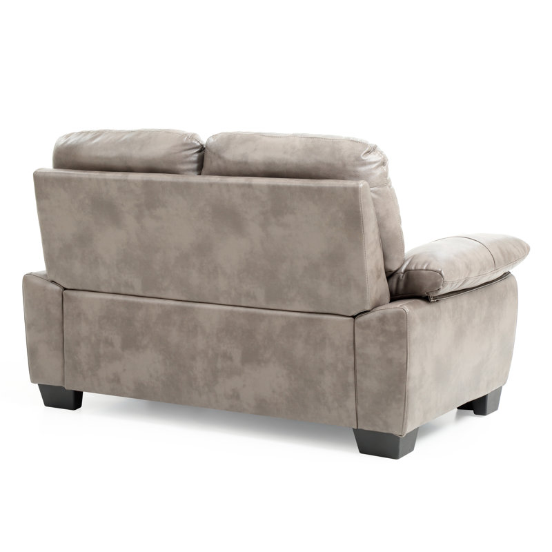 Torcon Faux Leather Pillow Top Arm Loveseat, Gray Faux Leather, 35"H x 78"W x 33"D
