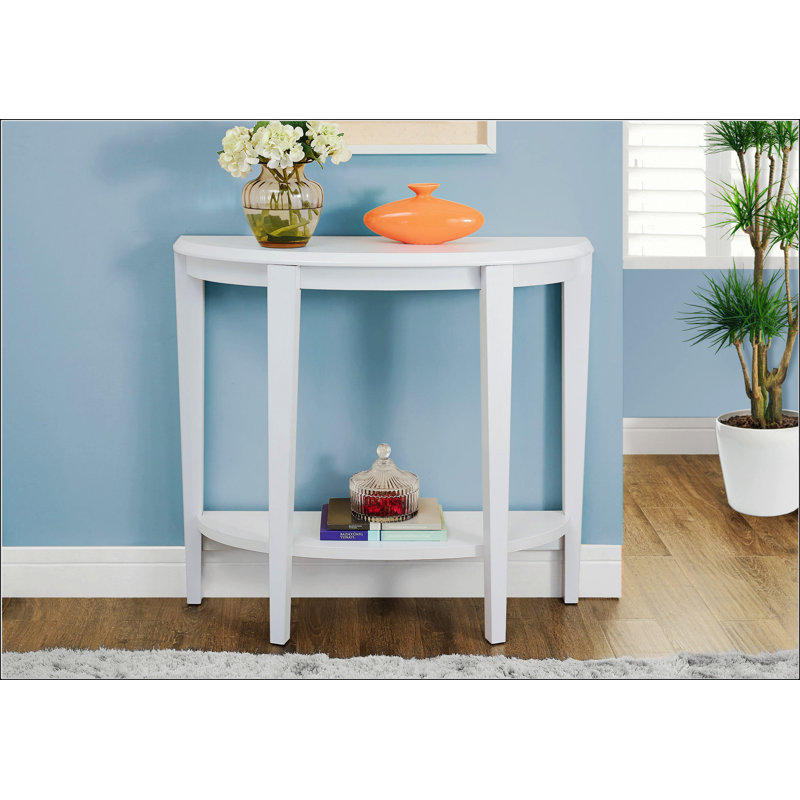 Charming Half-Moon Console Table With Extra Storage Shelf For Stylish Spaces., White