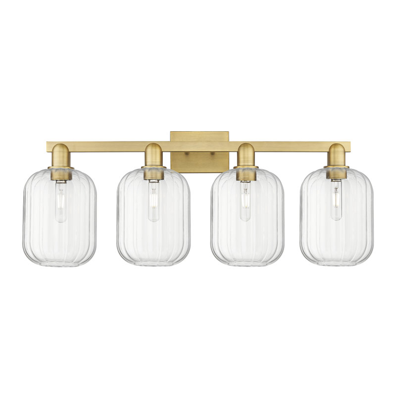 Eldon - 4 Light 36" Jar Shade Bath Vanity Light, Laiton brossé, Clair, Quatre lumières