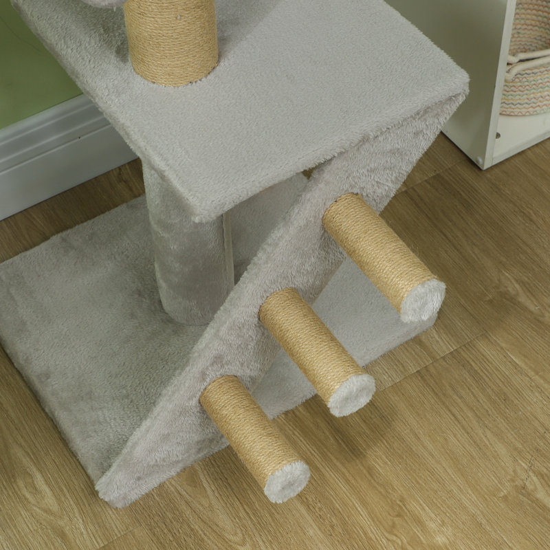 Floor to Ceiling Cat Tree 89"-104" Adjustable Height, Light Grey