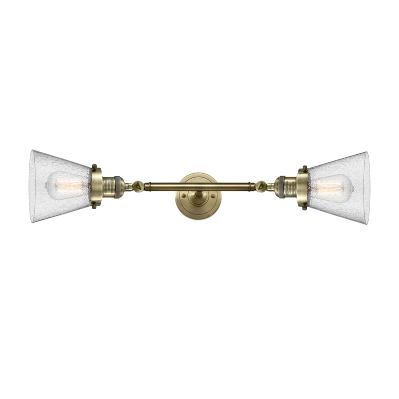 Cone 2 Light Tiltable Bath Vanity Light, Antique Brass, Seedy, Bulb Not Included