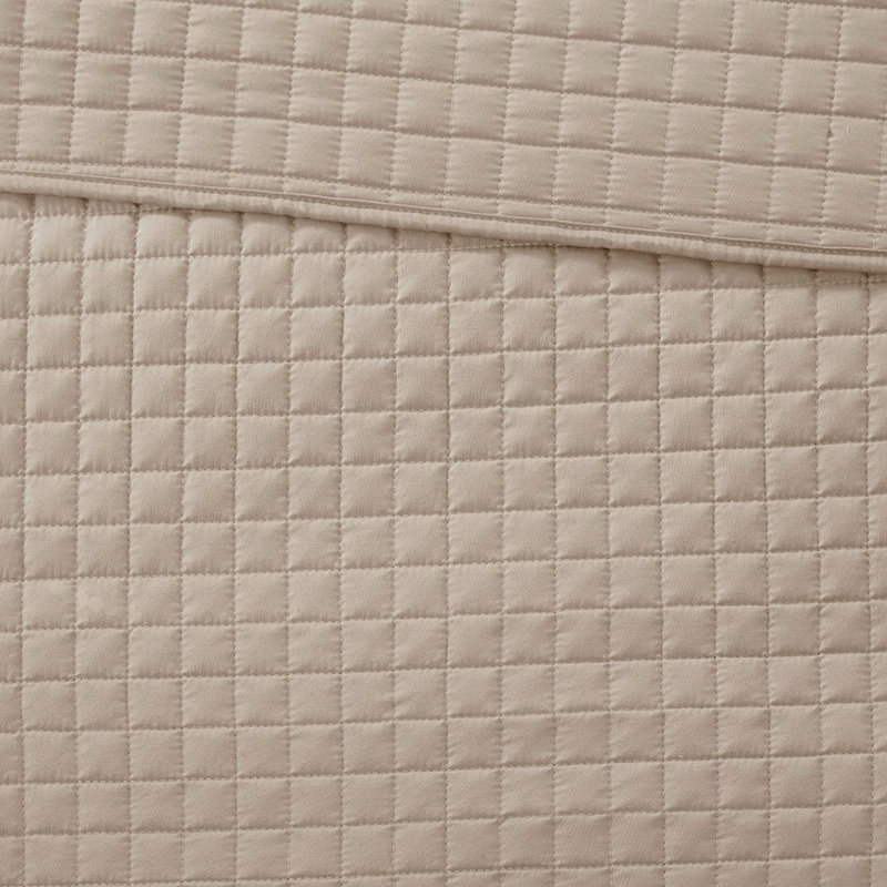 Courtepointe très grand / très grand réversible de couleur kaki - Motif à carreaux carrés, rembourrage, 2 taies décoratives, 3 pièces simples à nettoyer