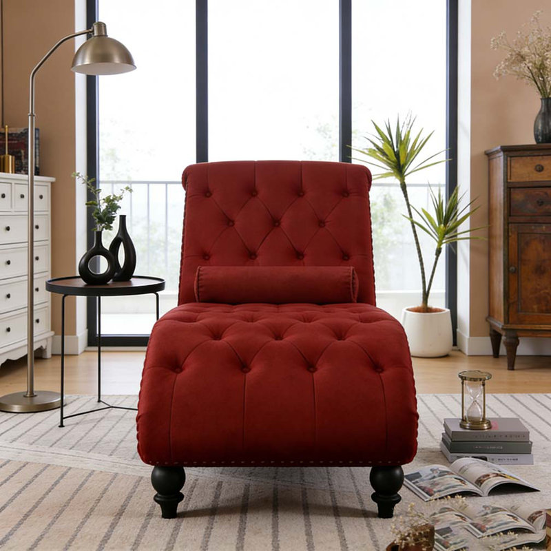 Fauteuil inclinable en velours capitonné, Rouge