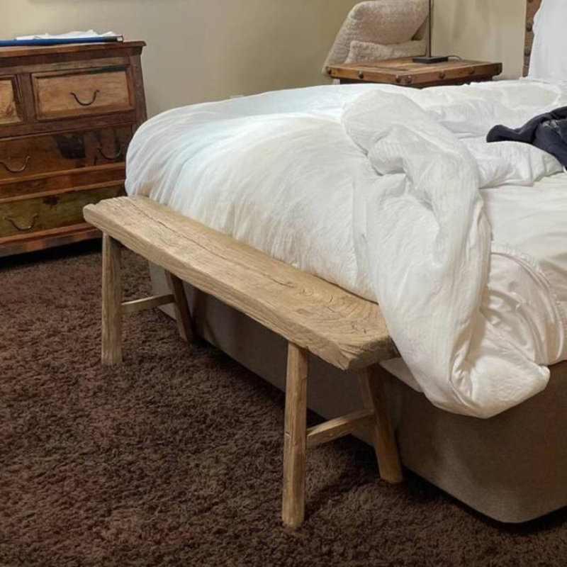Banc en bois massif Hajri, Brun, H 20 po x l 49 po x P 7 po