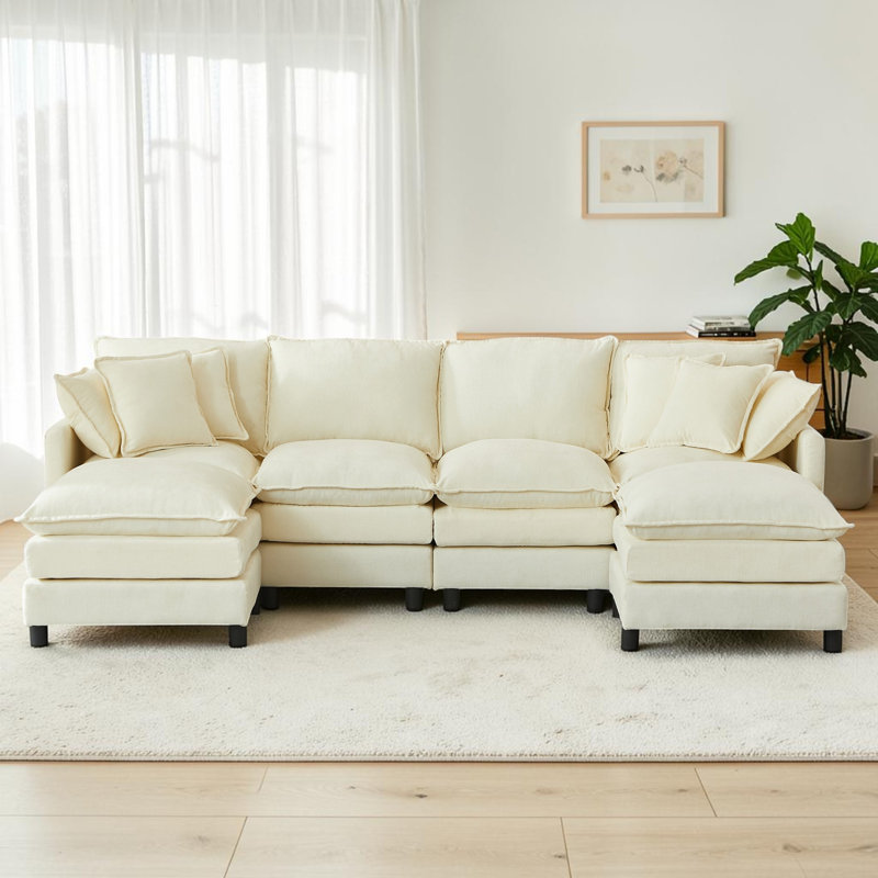 Canapé modulaire rembourré en U en chenille l 106 po Brooklington avec coussins en mousse compressée et repose-pieds mobile Brooklington