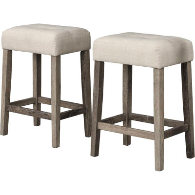 Transitional 24" Wood Counter Stool Set Of 2, Backless Counter Seating With Upholstered Linen Fabric Cushion, Kitchen/Dining Room Furniture