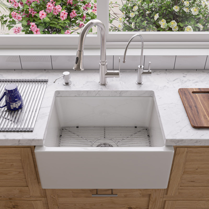 23.63'' L Single Bowl Fireclay Kitchen Sink, White