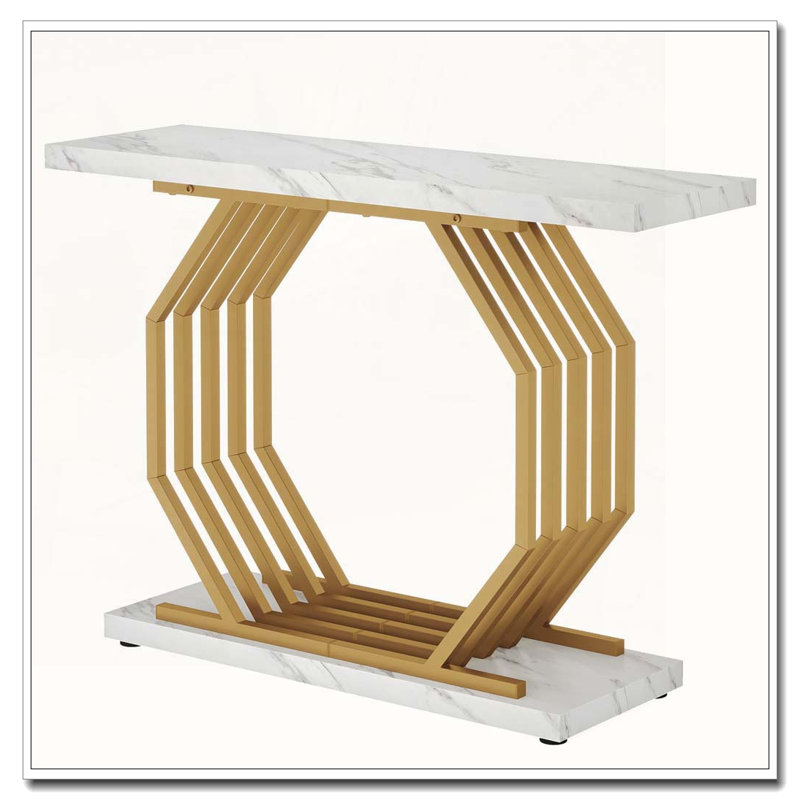 Modern Console Table with Geometric Metal Base Optimal Display