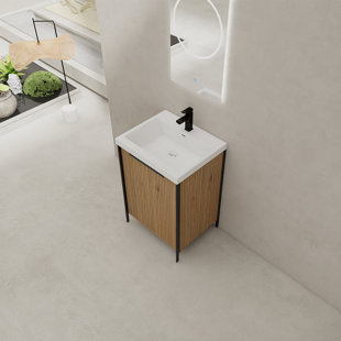 24" Freestanding Bathroom Vanity With Resin Sink & 2 Soft-close Cabinet Doors