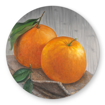 Two Oranges Hyperrealist Kitchen Round Outdoor Area Rug