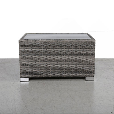 Mixed Grey Slatted Side Table With Aluminum Top – Fully Assembled