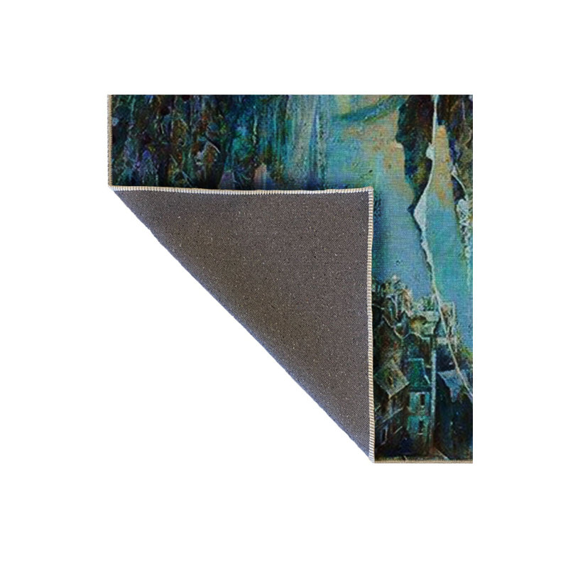 Tapis décoratif moderne lavable à la machine Blue Tones, Sous-tapis rectangulaire de 3 pi 3 po x 4 pi 11 po
