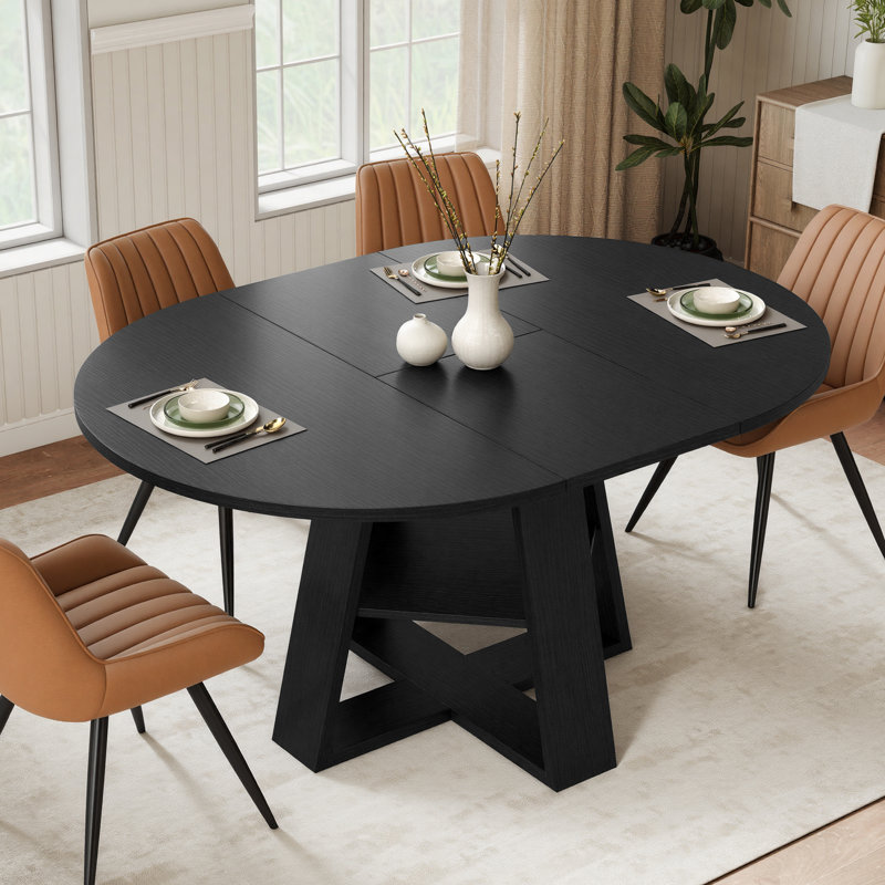Ensemble de table et chaises de salle à manger extensible ronde à ovale Fecteau, Brun, Black