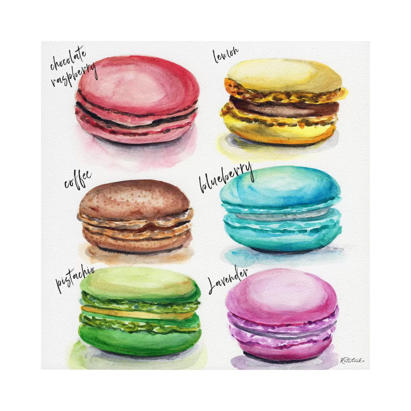 Six Macaron Flavors by Jennifer Redstreake - Wrapped Canvas Painting, 45.72 cm H x 45.72 cm W x 1.91 cm D