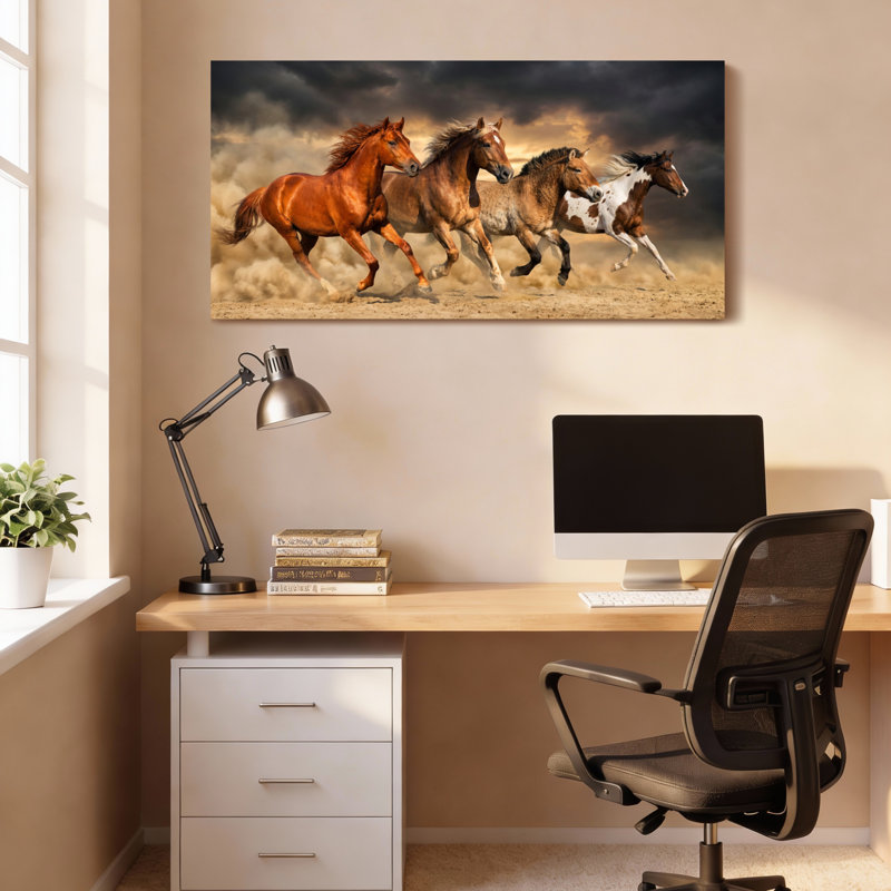 "Courir les chevaux", ensemble de 1 reproduction d'art sur toile tendue, H 16 po x l 32 po