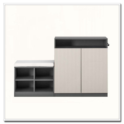 31.5" Shoe Organizer Cabinet with Bench, Wavy Doors & Hooks