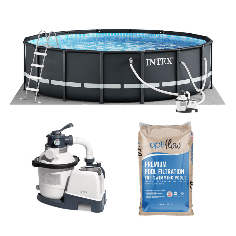Intex Ultra XTR Frame 16'x48" Above Ground Pool and OptiFlow Premium Filter Sand, 16' x 48"