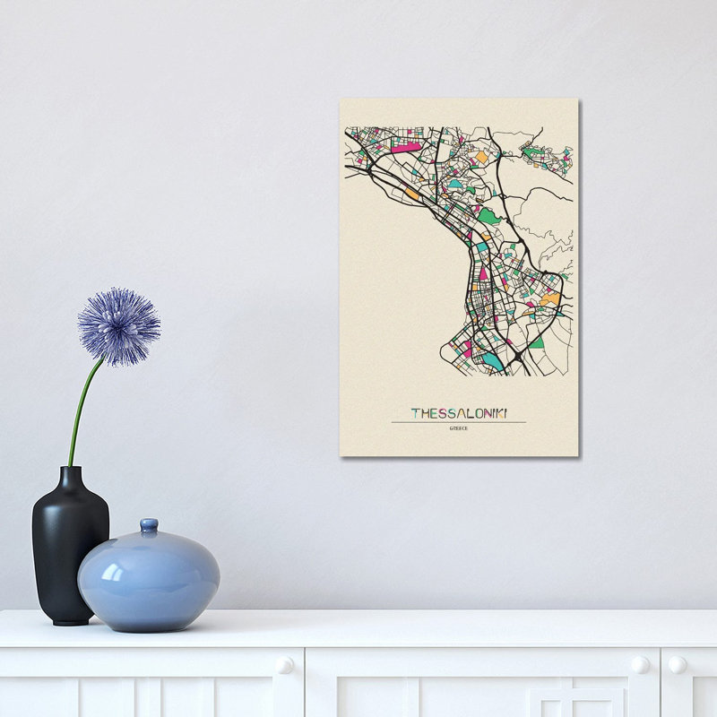 Thessaloniki, Greece Map 1 Piece Wrapped Canvas Wall Art, 30.48 cm H x 45.72 cm W