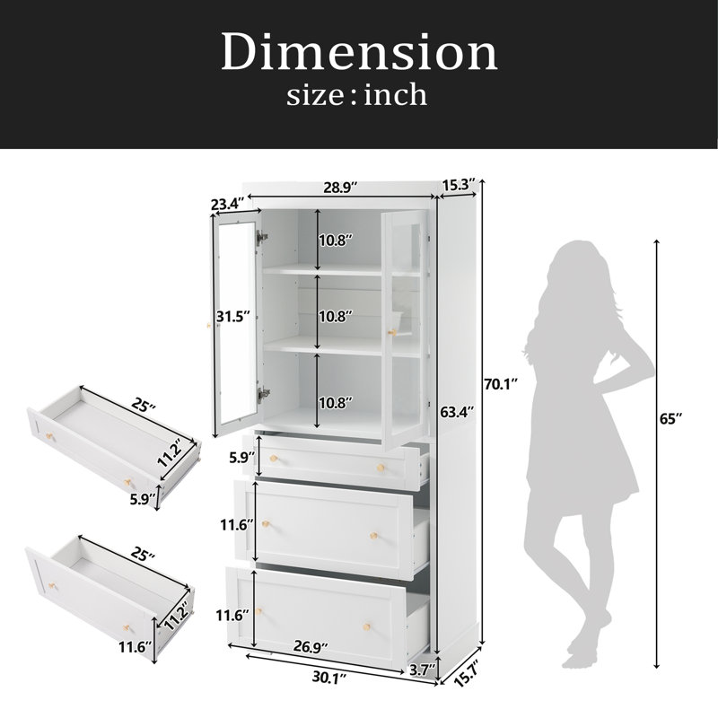 Modern High Freestanding Tall Bathroom Cabinet, White