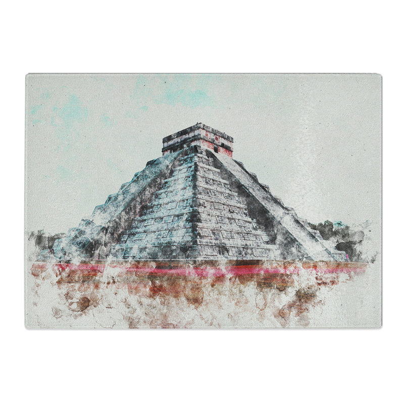 Chichen Itza in Mexico Watercolour Chopping Board, 0.4cm H x 28.5cm W x 39cm L