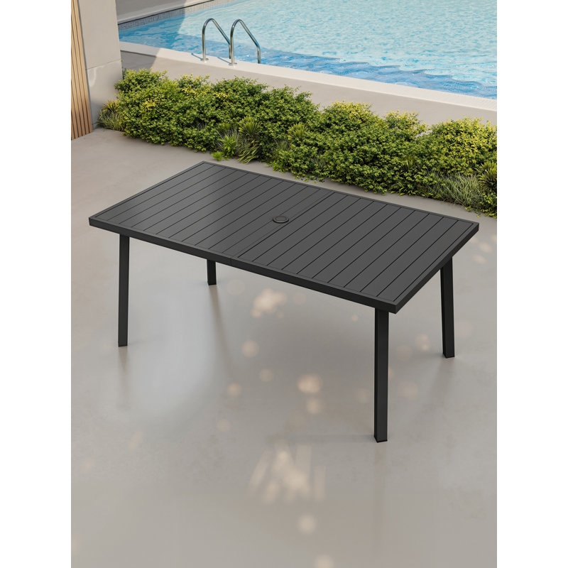 Table de salle à manger de patio rectangulaire pour 6 personnes en aluminium toutes saisons pour le jardin et la piscine (noir)