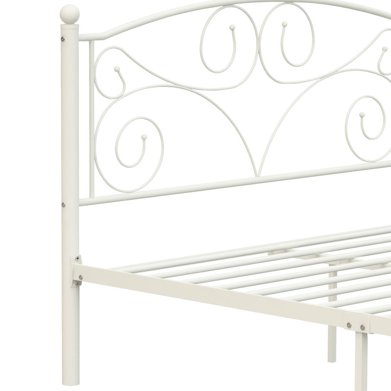 White Full Size Metal Bed Frame With Unique Flower System, Headboard And , Fits 8 - Inch Mattress, Easy Assembly Of Size, Quiet Large Bearing Capacity