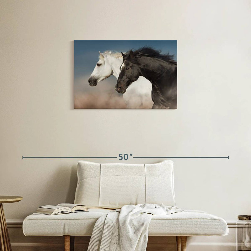 White And Black Horses, 20" H x 30" W