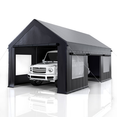Abri d'auto robuste l 12 pi x P 20 pi, garage portatif pour ramassage, noir