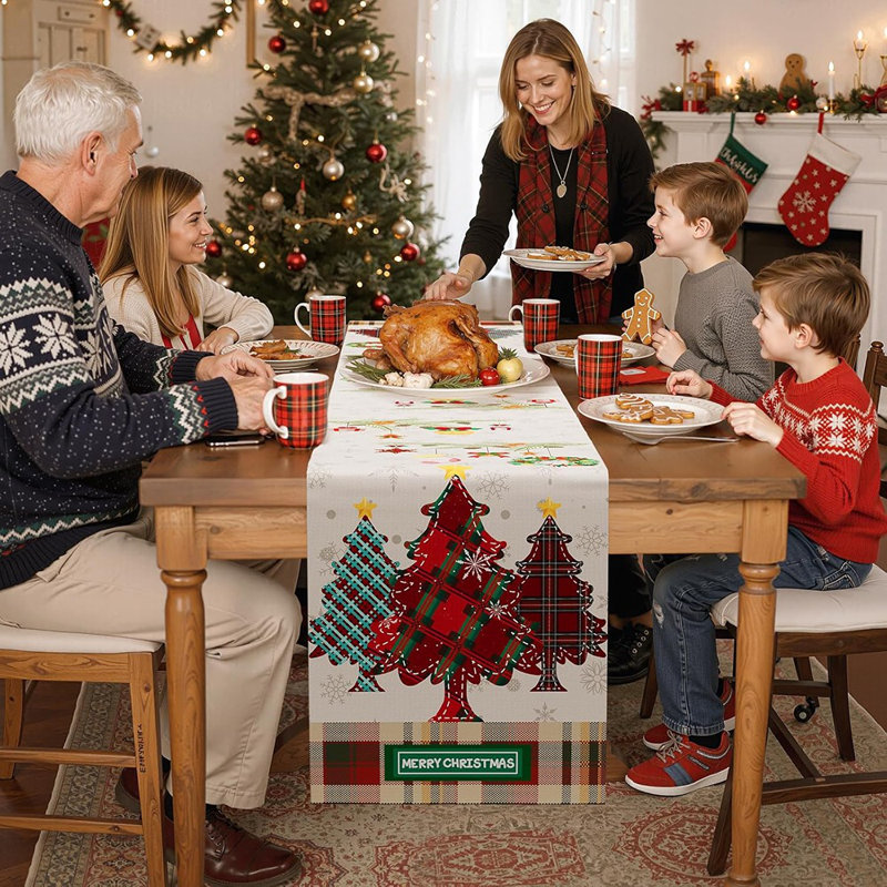 Chemin de table de Noël 13 X 72 pouces, décorations de table Merry Christmas pour la cuisine, décorations saisonnières de Noël d'hiver pour la fête à la maison