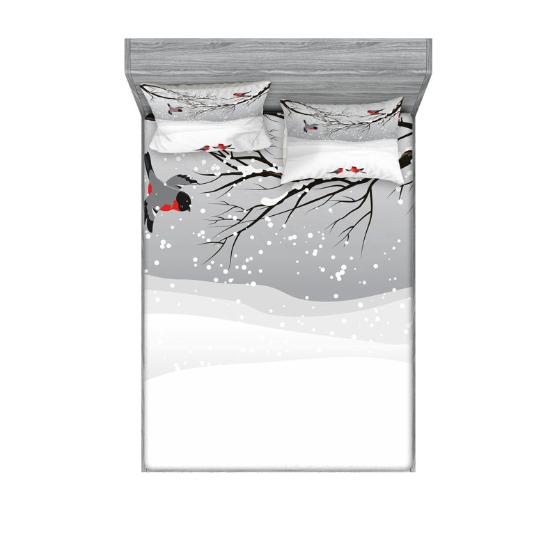 Drap-housse et coussin décoratif Ambesonne Winter Vermilion gris noir, Ensemble de draps pour très grand lit + 5 pièces