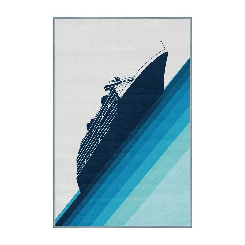 Machine Washable Kendari Modern Cruise Ship Modern Rug in Blue – SkyBlue Binding, 8x10