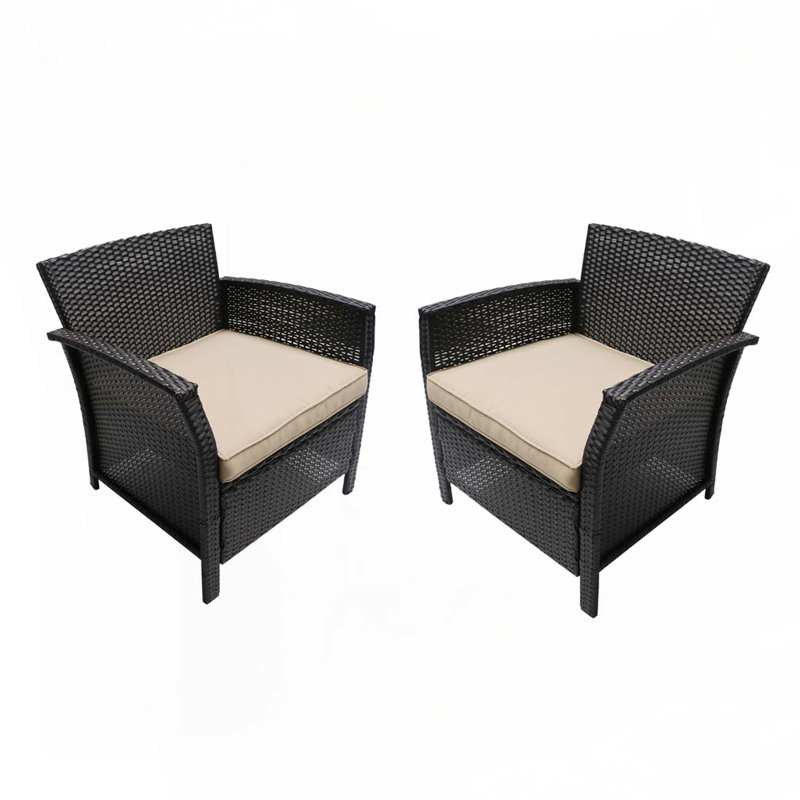 Outdoor PE Rattan Club Chair, Beige, Black