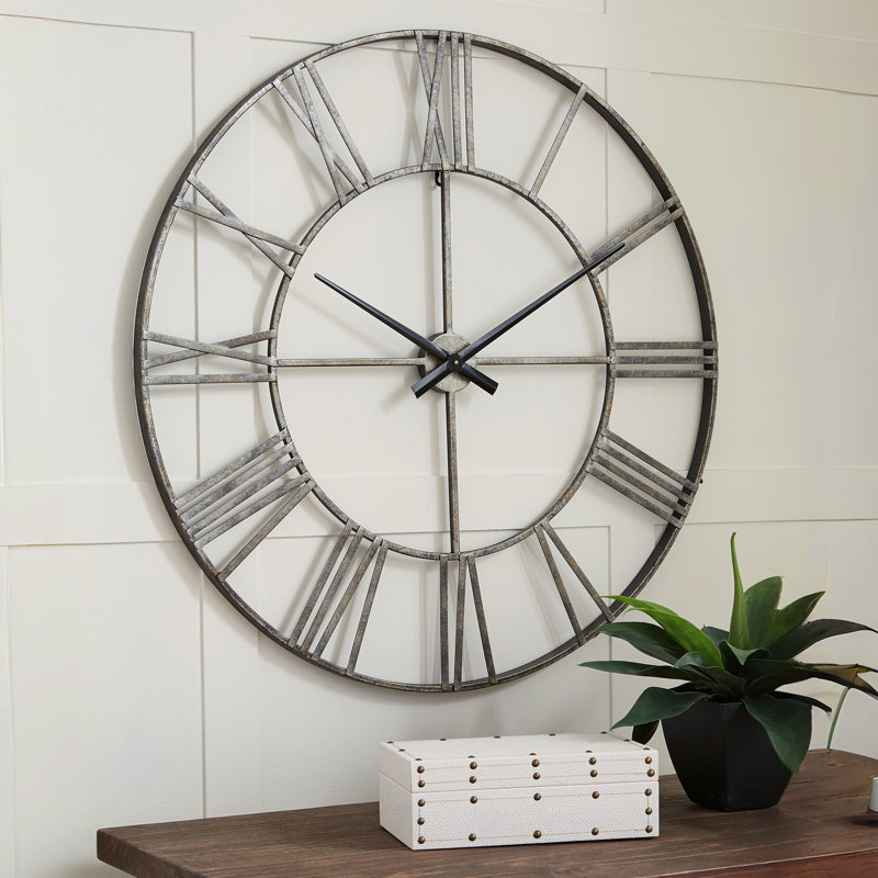 Hartley Skeleton Wall Clock, Antique Silver
