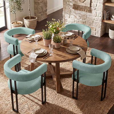 Modern Corduroy Fahy Set of 4 with Metal Legs,Comfy Accent Dining Room Chairs Upholstered Kitchen Side Chairs with Curved Backrest for Dining Room Kitchen Living Room (Mint,4)