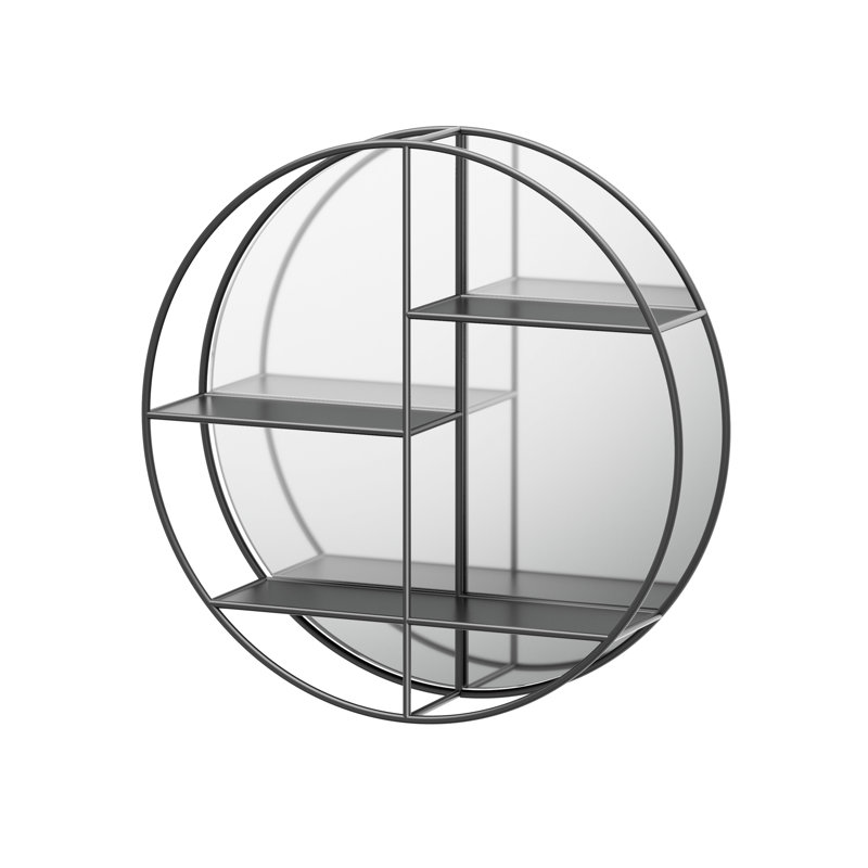 Miroir mural décoratif rond avec 3 tablettes | Miroir mural à tablette de 26 1/3 po de diamètre