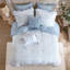 Ensemble de couette 5 pièces en microfibre à rayures imprimées, beige/rouge, format Queen-135106851-135106852