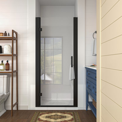 32 Inch to 34 Inch Width x 72 Inch Height Pivot Hinged Swing Frameless Shower Door With Clear Glass in Matte Black