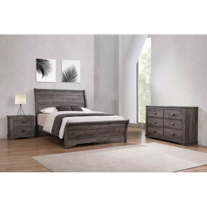 Ermel 4-1_Brianne Sleigh Bedroom Set, Grey, King, Bed, Dresser, Nightstand, Mirror