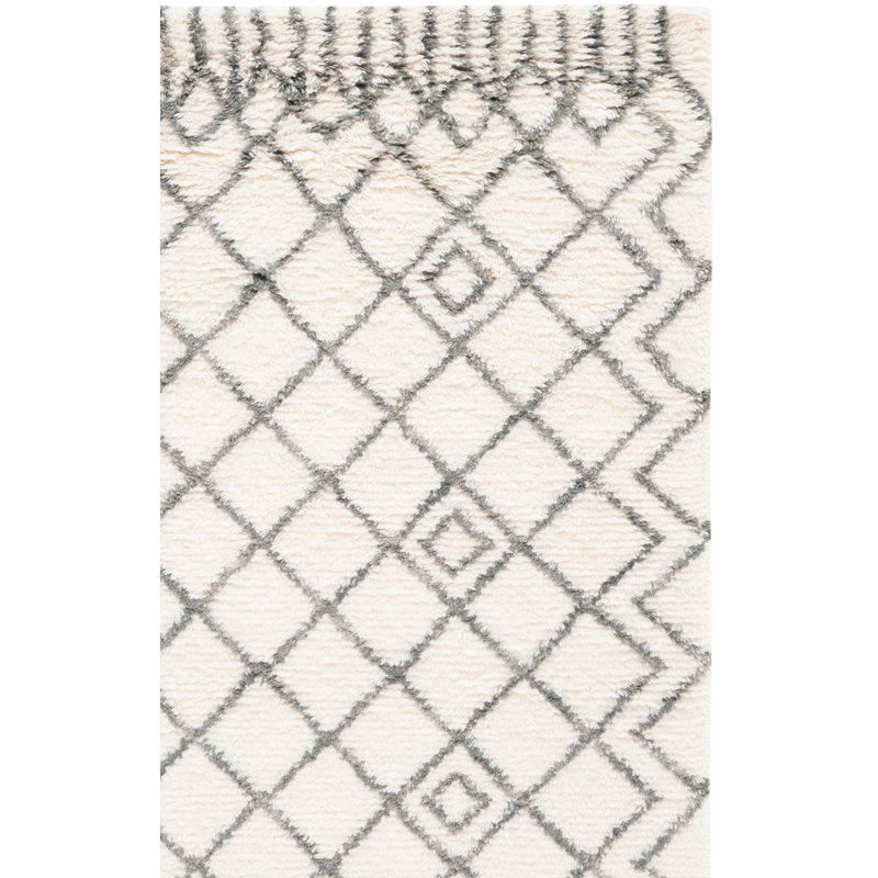Tapis ivoire / gris touffeté à la main Moroccan, Rectangle 6 pi x 9 pi