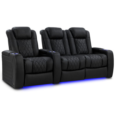 Siège de cinéma en cuir véritable de 92,25 po de largeur avec porte-gobelet