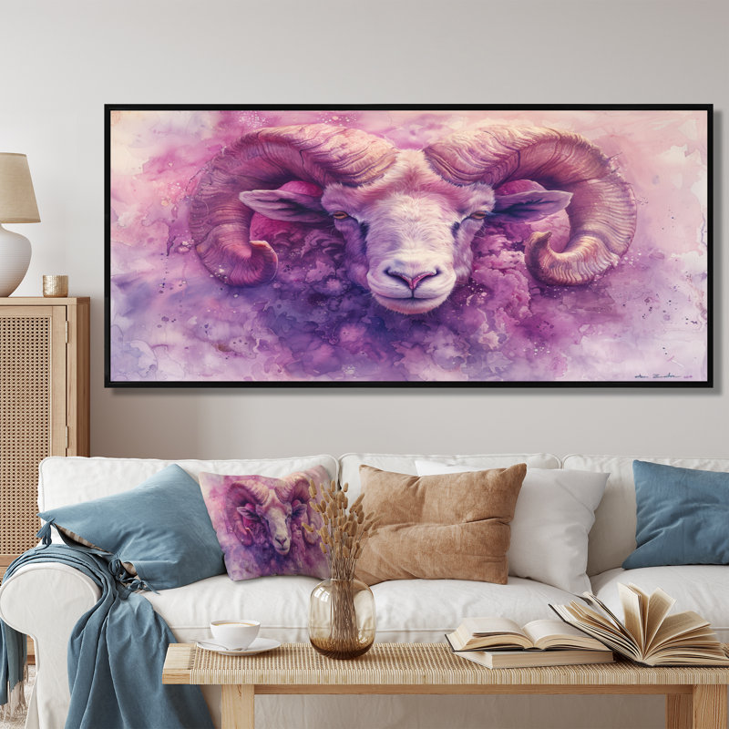 Astrologie mauve, blanc, Bélier, ascendant I - Astronomie Bélier, art mural, salon, Gold Floater Framed, H 28 po x l 60 po